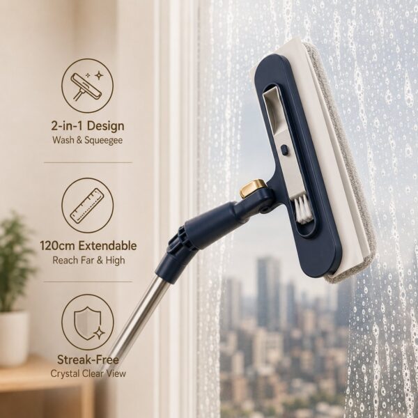 2 in 1 Extendable Window Cleaner Squeegee Wiper - 120cm