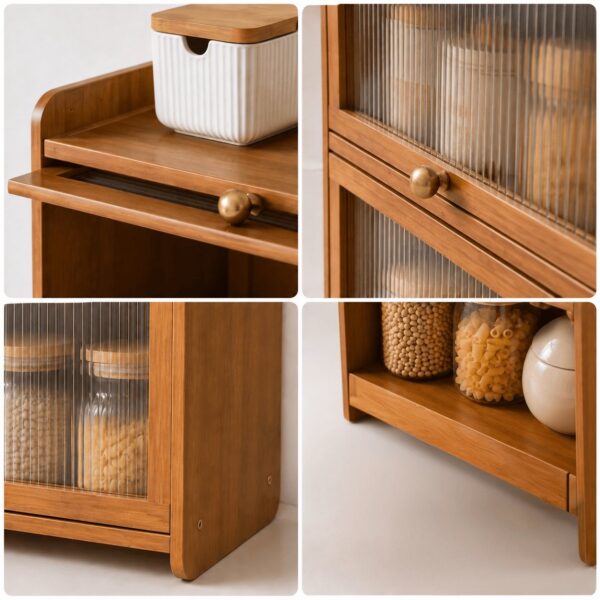 2-Tier Bamboo Acrylic Multipurpose Storage Cabinet with Translucent Flip Door