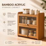 2-Tier Bamboo Acrylic Multipurpose Storage Cabinet with Translucent Flip Door