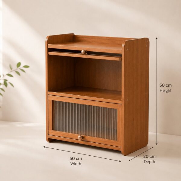 2-Tier Bamboo Acrylic Multipurpose Storage Cabinet with Translucent Flip Door