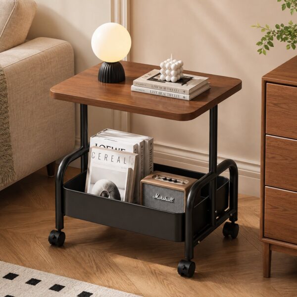 2-Tier Multi Purpose Utility Trolley Table with 360° Wheels