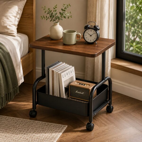2-Tier Multi Purpose Utility Trolley Table with 360° Wheels