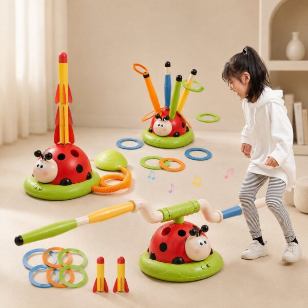 Homero 3 in 1 Musical Jump/Toss Ring/Rocket Launcher Toy for Kids