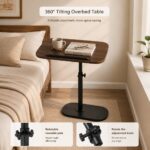 360° Swivel Adjustable C Shape Wooden Top Side Table
