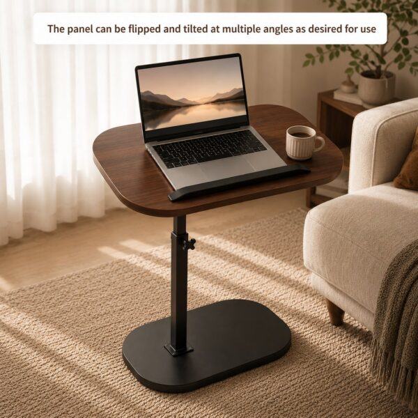 360° Swivel Adjustable C Shape Wooden Top Side Table