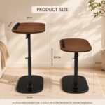 360° Swivel Adjustable C Shape Wooden Top Side Table