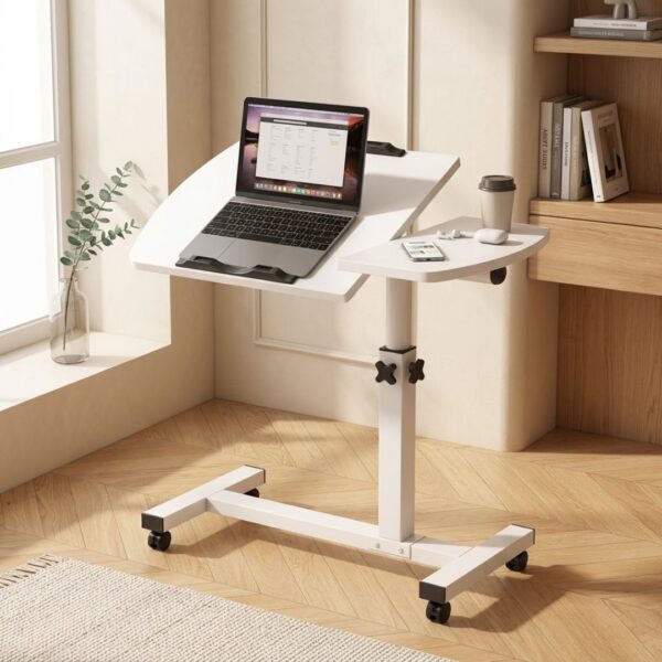 Adjustable Overbed Laptop Table with Tilting Panel & Lockable Wheels