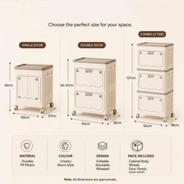 Multi Purpose Space-Saving & Stackable Foldable Storage Cabinet with Wheels
