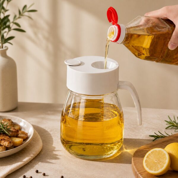 Automatic Flip Lid Glass Oil Dispenser Bottle - 900ml