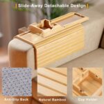 Bamboo Sofa Armrest Tray with Detachable Cup Holder