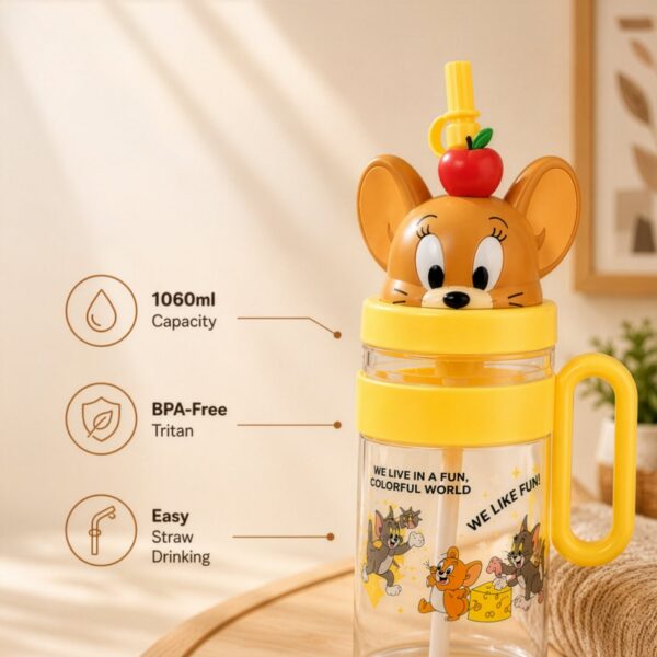 Homero Cute Cartoon Kids Water Bottle with Straw - 1060ml Capacity
