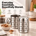 Diamond Bloom Pattern Stainless Steel Kitchen Storage Jars