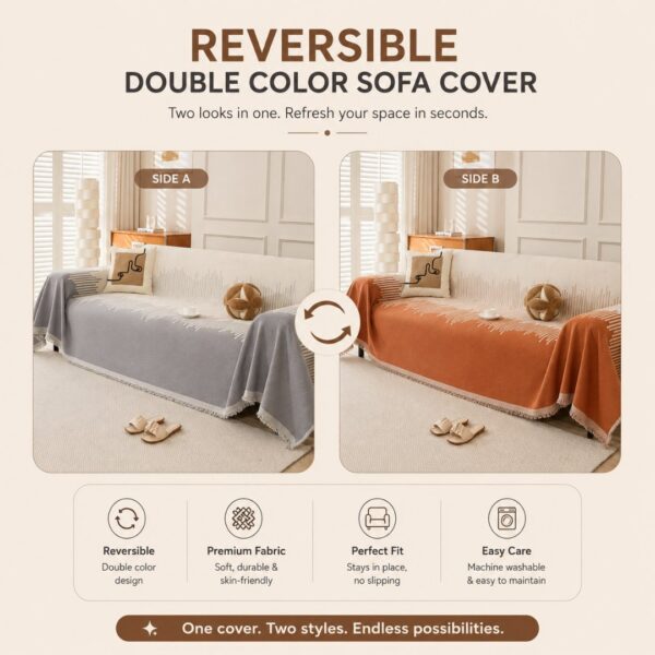Double Color Premium Chenille Fabric  Comfortable Reversible Sofa Cover