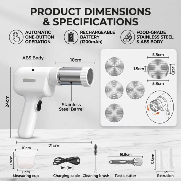 Electric Handheld Pasta and Noodle Maker Machine with 5 Molds