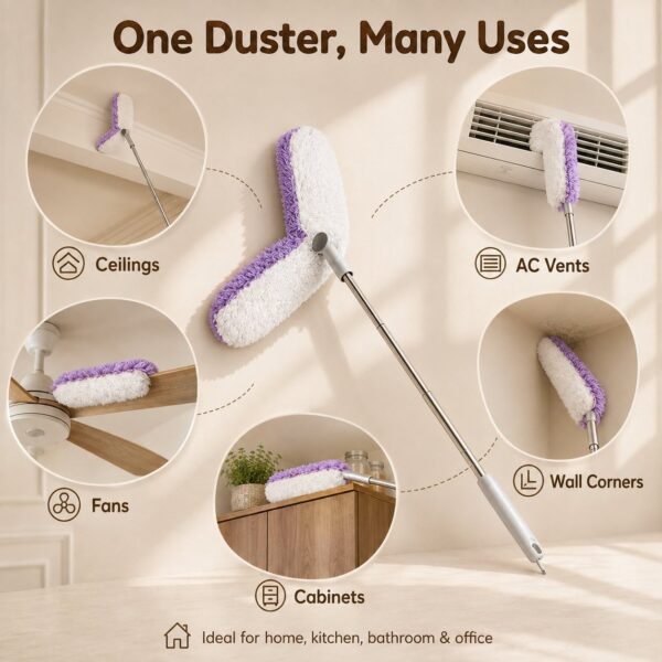 Extendable Dual Head Microfiber Duster with Bendable Cleaning Head