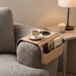 Flexible Wooden Sofa Armrest Tray Table With Dual Cup Holders And Remote Storage