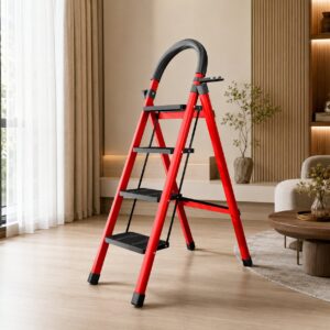 Foldable Carbon Steel Four Step Ladder with Handrail and Tool Tray