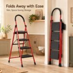 Foldable Carbon Steel Four Step Ladder with Handrail and Tool Tray