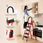 Foldable Carbon Steel Four Step Ladder with Handrail and Tool Tray