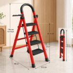 Foldable Carbon Steel Four Step Ladder with Handrail and Tool Tray