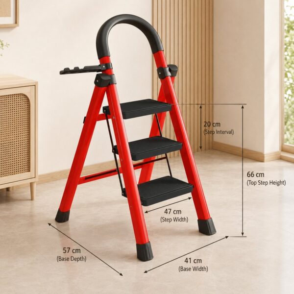 Foldable Carbon Steel Four Step Ladder with Handrail and Tool Tray