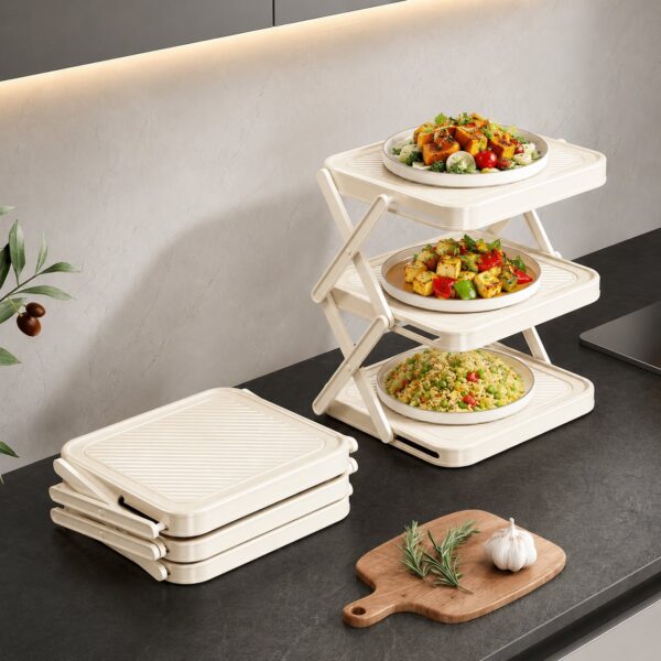 Foldable Multi Layer Dish & Prep Tray Storage Rack