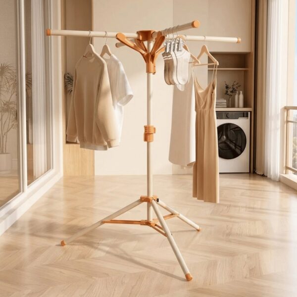 Foldable Tripod Clothes Drying Rack with Rotating Arms and Adjustable Height