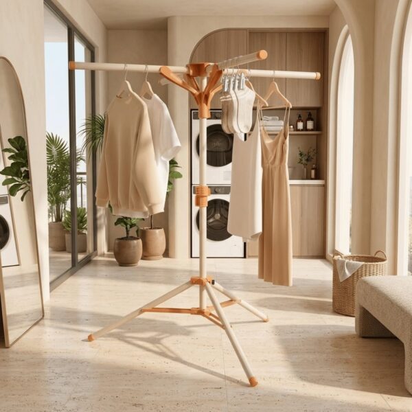 Foldable Tripod Clothes Drying Rack with Rotating Arms and Adjustable Height