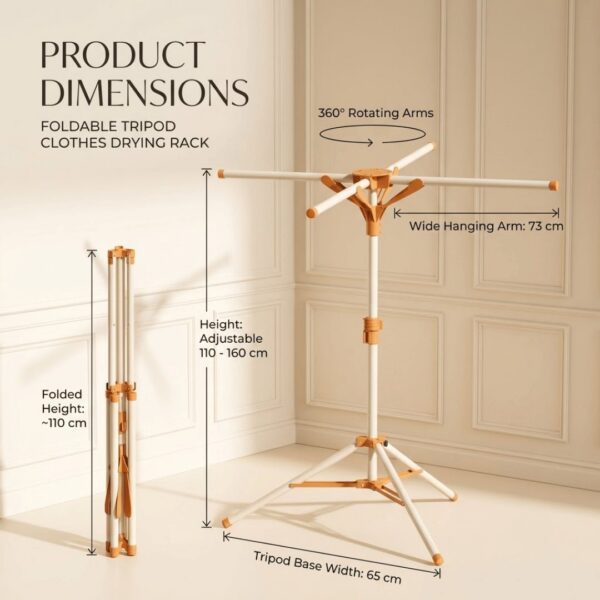 Foldable Tripod Clothes Drying Rack with Rotating Arms and Adjustable Height