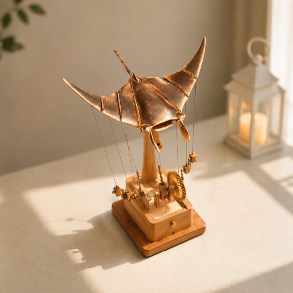 Handcrafted Wooden Manta Ray Automation Kinetic Art Sculpture