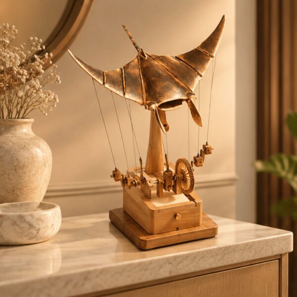 Handcrafted Wooden Manta Ray Automation Kinetic Art Sculpture