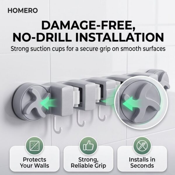 Heavy Duty Suction Cup Mop and Broom Holder