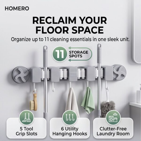 Heavy Duty Suction Cup Mop and Broom Holder