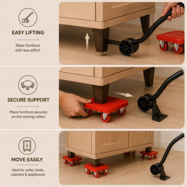 Heavy Load Furniture Shifter Kit with 360° Universal Rotating Wheels (4 Piece)