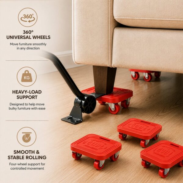 Heavy Load Furniture Shifter Kit with 360° Universal Rotating Wheels (4 Piece)