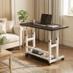Height Adjustable Rolling Laptop Desk with Storage Shelves