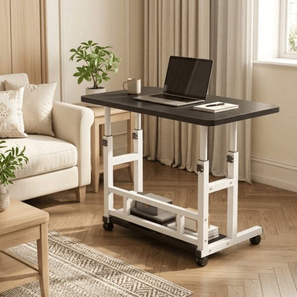 Height Adjustable Rolling Laptop Desk with Storage Shelves