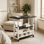 Height Adjustable Rolling Laptop Desk with Storage Shelves