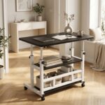 Height Adjustable Rolling Laptop Desk with Storage Shelves