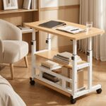 Height Adjustable Rolling Laptop Desk with Storage Shelves