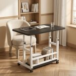 Height Adjustable Rolling Laptop Desk with Storage Shelves