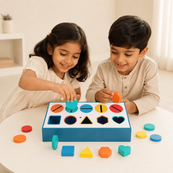 HOMERO Montessori Color Shape Classification Wooden Build Box Toy 10 Hole Set