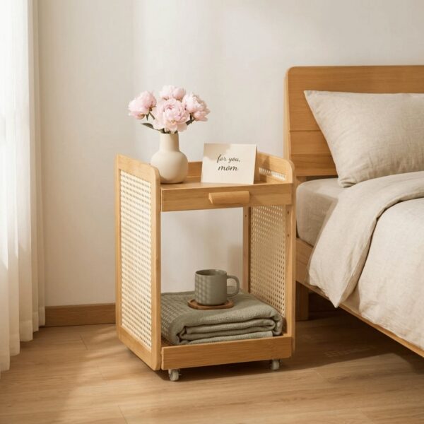Homero 2 Layer Adjustable Bamboo Side Cabinet with 360 Degree Wheels