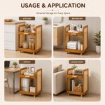 Homero 2 Layer Adjustable Bamboo Side Cabinet with 360 Degree Wheels
