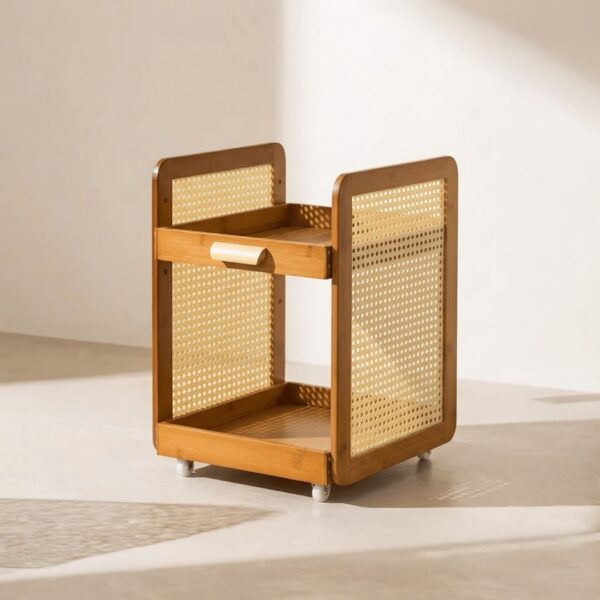 Homero 2 Layer Adjustable Bamboo Side Cabinet with 360 Degree Wheels