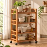Homero 3-Tier Modern Wooden Media Storage Rack with Wheels