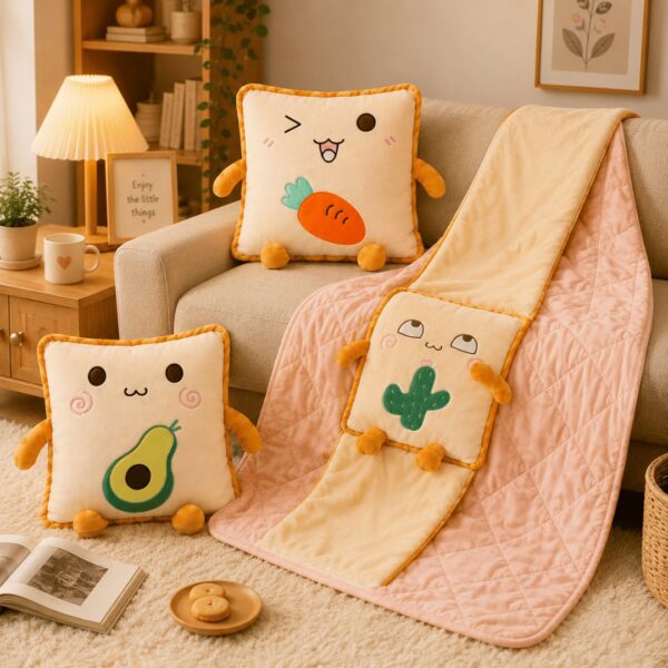 Homero 3D Cute Toast Pillow Blanket 2 in 1  Foldable Plush Quilt