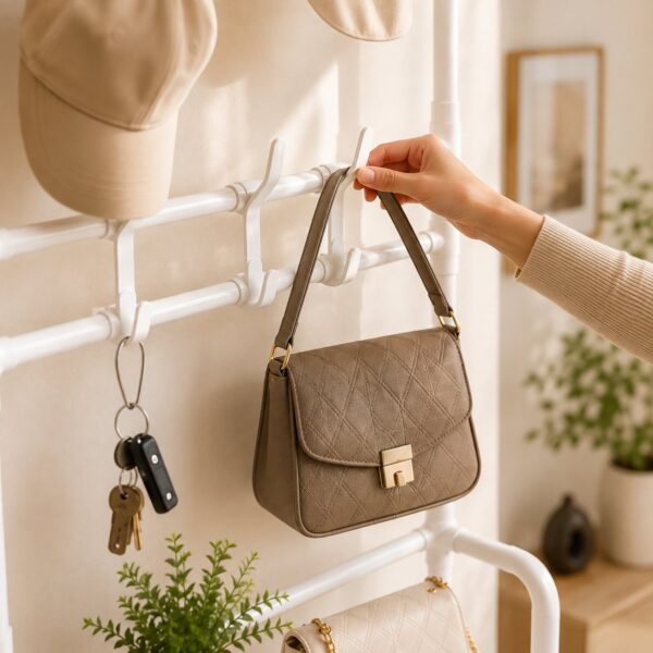 HOMERO 4-Tier Double Row Hooks Coat Rack with Shoe Storage