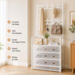 HOMERO 4-Tier Double Row Hooks Coat Rack with Shoe Storage