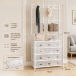 HOMERO 4-Tier Double Row Hooks Coat Rack with Shoe Storage